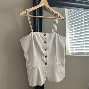 Cream Button-Front Spaghetti Strap Camisole Top